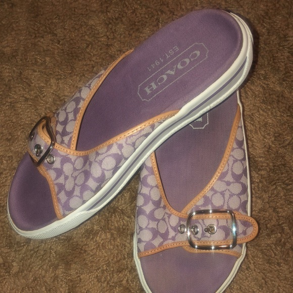 Coach women signature Canvas Slip on Slides Sandals - Picture 2 of 5